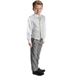 Boys Light Grey Swirl 4 Piece Waistcoat Suit